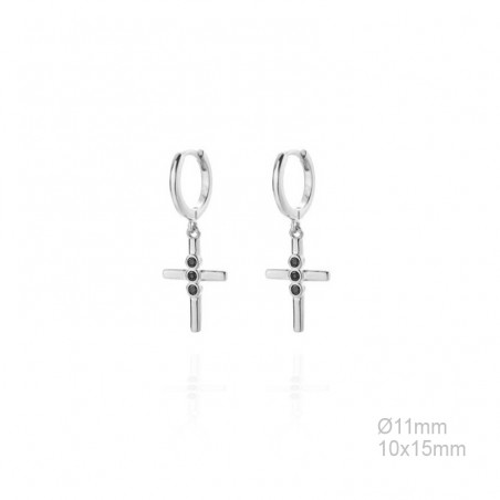 Pendientes Aro 11mm Liso Cruz 3 Circ Negra