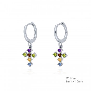 Pendientes Aro Cruz Cir. Color
