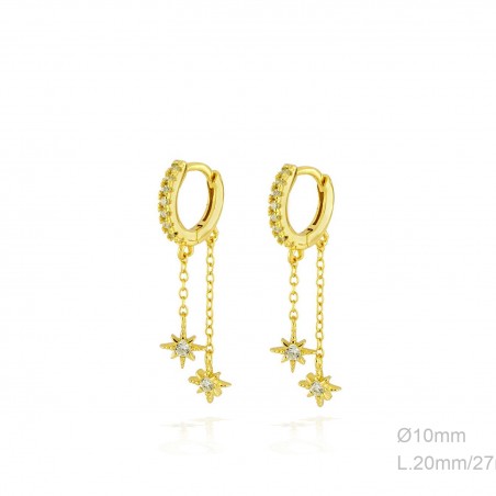 Pendientes Aro Dorado Doble Estrella + Cadena Circ