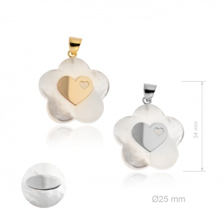 Colgante nácar Flor y Corazón Dorado