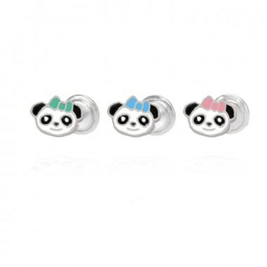 Pendientes Cara Panda Esmalte Rosca
