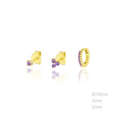 Pendientes Dorados Pack 3 Circ Morado