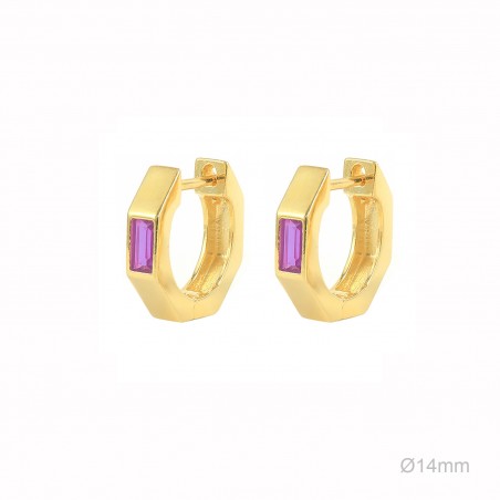 Pendientes Aro Dorado Hex Circ Morada