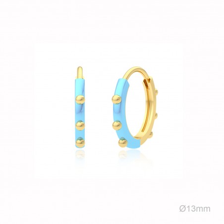 Pendientes Aro Bolitas Esmalte Azul