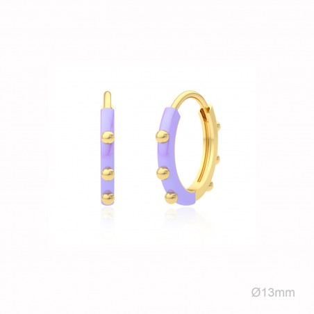 Pendientes Aro Bolitas Esmalte Morado