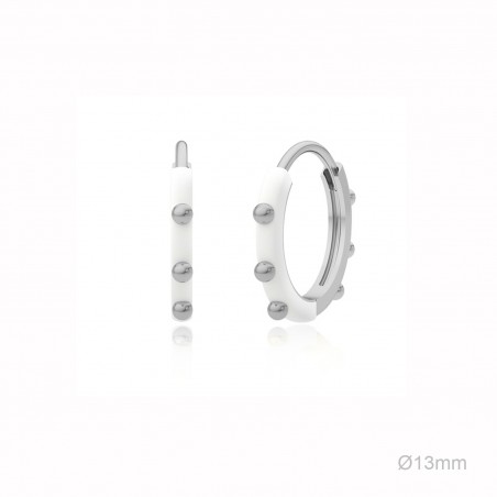 Pendientes Aro Bolitas Esmalte Blanco
