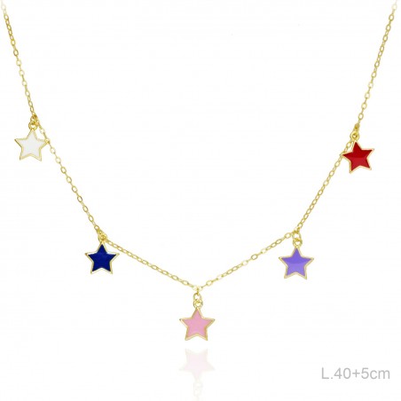 Gargantilla Dorada Estrellas Esmalte Colores