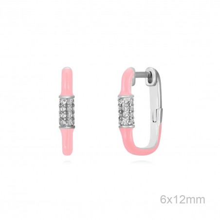 Pendientes Aro Rectángulo Esmalte Rosa