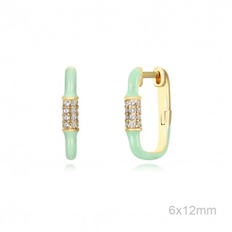 Pendientes Aro Dorado Rectángulo Esmalte Verde