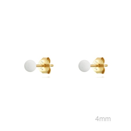 Pendientes Presión Dorado Bola Esmalte Blanca