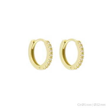 Gold earrings with zirconia | Ø 12 mm
