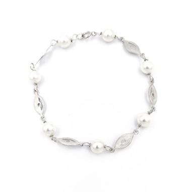 Pulsera Plata de Ley y Perlas L.17.5mm