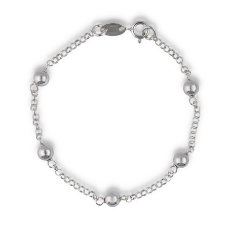 Pulsera Cadena y Bolas 5mm Plata Lisa Plateada