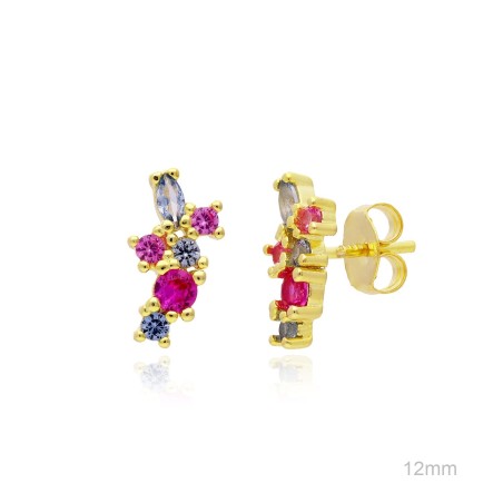 Pendientes Dorado Presión Circ rosa y Azul