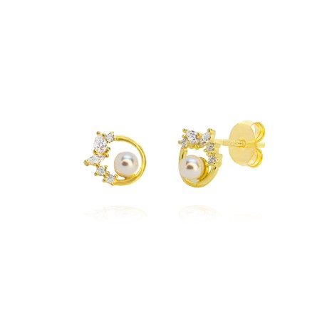 Pendientes Dorado Circ Flor Perla