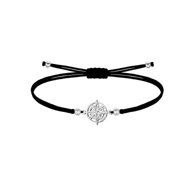 Pulsera Hilo Negro Rosa de los Vientos Acero