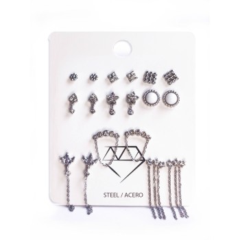 Pack 9 pares Pendientes ACERO