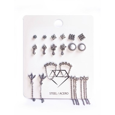 Pack 9 pares Pendientes ACERO
