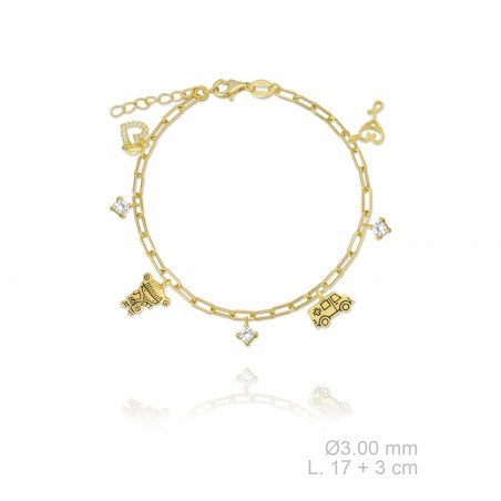 Pulsera de Plata de Ley  Chapada en Oro con Zirconitas